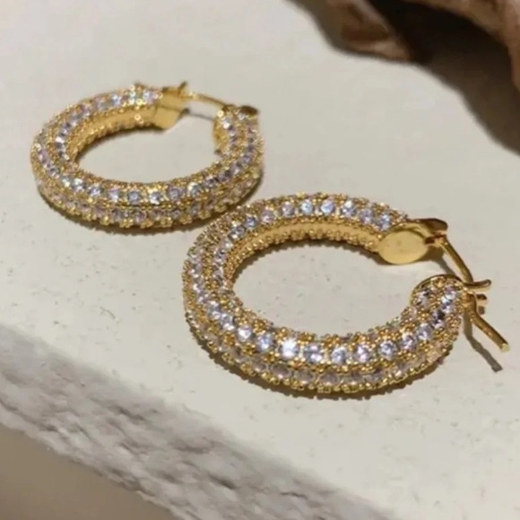 Baby Amalfi Pave Hoops Crystal Gold Earrings - Picture 1 of 13